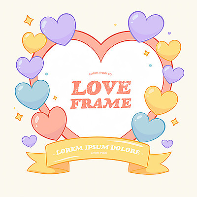 PSD 분홍색 일러스트 화이트데이 발렌타인데이 사랑 사람없음 로맨틱 파스텔톤 하트프레임 키치 국내일러스트 감정 컬러 컨셉 데이이벤트 프레임 하트 파일형식