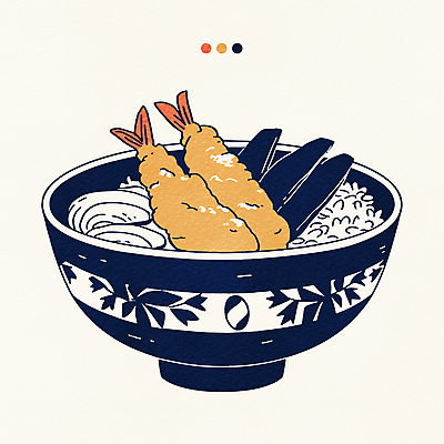 그릇 일러스트 사람없음 식사 김 남색 새우튀김 텐동 국내일러스트 AI파일 식기 컬러 새우 튀김 해조류 덮밥 일본음식 파일형식 벡터