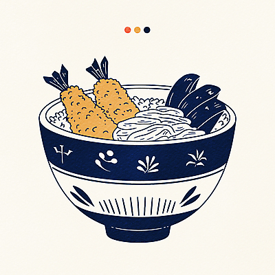 그릇 일러스트 사람없음 식사 김 남색 새우튀김 텐동 국내일러스트 AI파일 식기 컬러 새우 튀김 해조류 덮밥 일본음식 파일형식 벡터