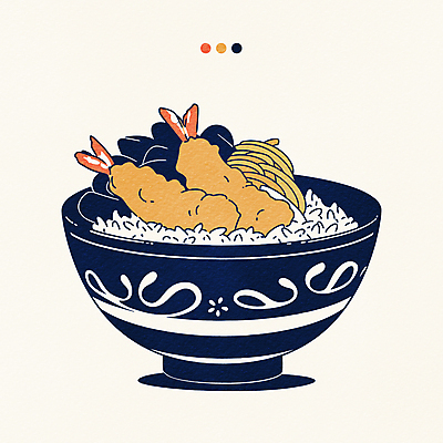 그릇 일러스트 사람없음 식사 남색 새우튀김 텐동 국내일러스트 AI파일 식기 컬러 새우 튀김 덮밥 일본음식 파일형식 벡터