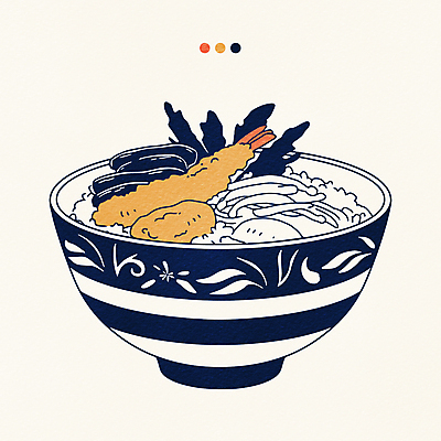 그릇 일러스트 사람없음 식사 남색 새우튀김 텐동 국내일러스트 AI파일 식기 컬러 새우 튀김 덮밥 일본음식 파일형식 벡터
