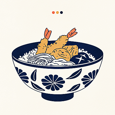 그릇 일러스트 사람없음 식사 버섯 남색 새우튀김 텐동 국내일러스트 AI파일 식기 컬러 새우 튀김 덮밥 일본음식 파일형식 벡터