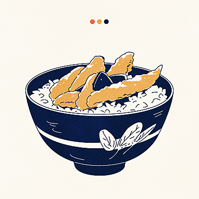 그릇 일러스트 사람없음 식사 남색 새우튀김 텐동 국내일러스트 AI파일 식기 컬러 새우 튀김 덮밥 일본음식 파일형식 벡터