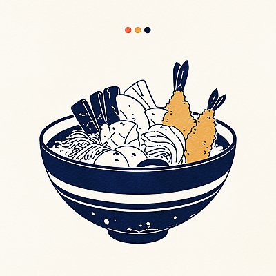 그릇 채소 일러스트 사람없음 식사 남색 새우튀김 텐동 국내일러스트 AI파일 식기 컬러 새우 튀김 덮밥 일본음식 파일형식 벡터