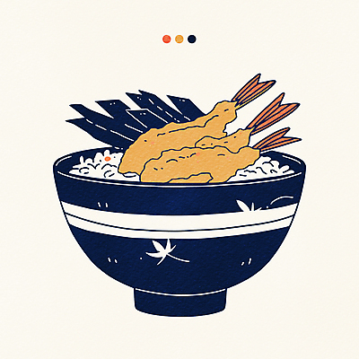 그릇 일러스트 사람없음 식사 김 남색 새우튀김 텐동 국내일러스트 AI파일 식기 컬러 새우 튀김 해조류 덮밥 일본음식 파일형식 벡터