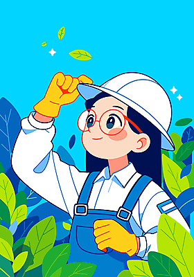 여자 잎 일러스트 자연 한명 미소 상반신 성인 자연보호 환경 잡기 안전모 나무심기 공공기관 성인여자한명만 안경낌 세계환경의날 국내일러스트 AI파일 식물 1 안경 모션 표정 사람 보호 헬멧 안전장비 생태계 심기 여자한명만 성인여자만 파일형식 벡터 법정기념일