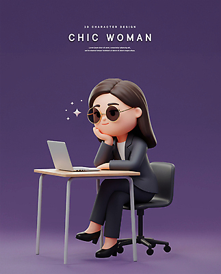 전신 PSD 편집이미지 여자 의자 3D캐릭터 한명 미소 앉기 정장 성인 노트북 반짝임 선글라스 3D 보라색 턱괴기 다리꼬기 업무 비즈니스우먼 우아함 책상 멋쟁이 시크 차도녀 성인여자한명만 편집3D 캐릭터 1 옷 안경 컬러 가구 컨셉 비즈니스 모션 표정 사람 전자제품 작업 직장인 디지털합성 여자한명만 성인여자만 파일형식