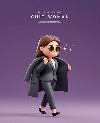 전신 PSD 편집이미지 여자 3D캐릭터 한명 미소 정장 성인 반짝임 선글라스 3D 보라색 코트 잡기 비즈니스우먼 우아함 멋쟁이 시크 차도녀 성인여자한명만 편집3D 캐릭터 1 옷 안경 컬러 컨셉 비즈니스 모션 표정 사람 외투 직장인 디지털합성 여자한명만 성인여자만 파일형식