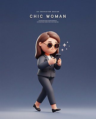 전신 PSD 편집이미지 여자 3D캐릭터 한명 미소 들기 정장 성인 반짝임 스마트폰 선글라스 3D 걷기 비즈니스우먼 우아함 남색 멋쟁이 시크 차도녀 성인여자한명만 편집3D 캐릭터 1 옷 안경 컬러 컨셉 비즈니스 모션 표정 사람 핸드폰 스마트기기 직장인 디지털합성 여자한명만 성인여자만 파일형식