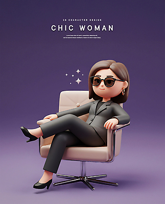 전신 PSD 편집이미지 여자 의자 3D캐릭터 한명 미소 앉기 정장 성인 반짝임 선글라스 3D 보라색 다리꼬기 비즈니스우먼 우아함 멋쟁이 시크 차도녀 성인여자한명만 편집3D 캐릭터 1 옷 안경 컬러 가구 컨셉 비즈니스 모션 표정 사람 직장인 디지털합성 여자한명만 성인여자만 파일형식