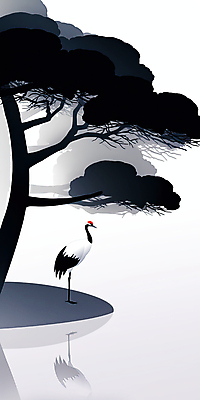 JPG 나무 전통 호수 일러스트 사람없음 반사 학 국내일러스트 AI일러스트 AI콘텐츠 식물 조류 파일형식