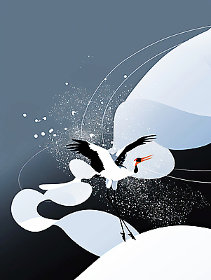 JPG 전통 일러스트 사람없음 학 안개 비행 국내일러스트 AI일러스트 AI콘텐츠 조류 날씨 파일형식