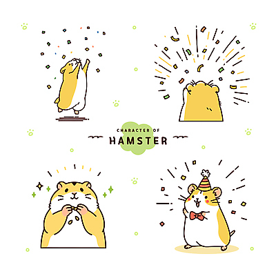 동물캐릭터 일러스트 나비넥타이 사람없음 반짝임 노란색 점프 고깔모자 뿌리기 꽃가루 햄스터 세리머니 해바라기씨 일러캐릭터 AI파일 동물 캐릭터 모자_잡화 컬러 모션 넥타이 씨앗 반려동물 설치류 가루 파일형식 벡터