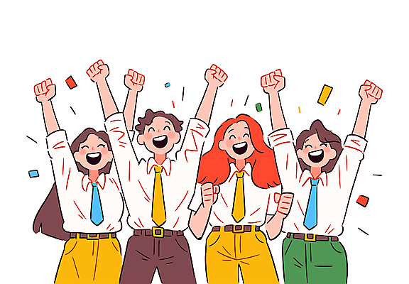 전신 여자 남자 일러스트 성공 웃음 정장 여러명 상반신 성인 만세 직장인 동료 즐거움 꽃가루 성인만 국내일러스트 일러캐릭터 AI파일 직업 캐릭터 옷 감정 다수 컨셉 관계 모션 표정 사람 가루 파일형식 벡터