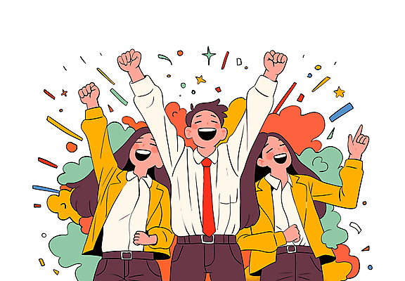 전신 여자 남자 일러스트 성공 웃음 정장 상반신 성인 세명 만세 가리킴 직장인 동료 즐거움 꽃가루 성인만 국내일러스트 일러캐릭터 AI파일 직업 캐릭터 옷 감정 컨셉 관계 모션 표정 사람 손짓 가루 파일형식 벡터