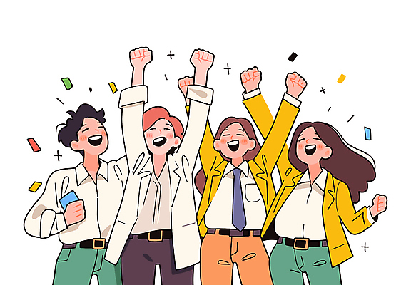 전신 여자 남자 일러스트 성공 웃음 정장 여러명 상반신 성인 만세 직장인 동료 즐거움 꽃가루 성인만 국내일러스트 일러캐릭터 AI파일 직업 캐릭터 옷 감정 다수 컨셉 관계 모션 표정 사람 가루 파일형식 벡터