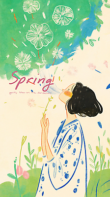 PSD 여자 일러스트 봄꽃 바람 한명 들기 잔디 상반신 성인 평화 봄풍경 올려보기 풀잎 불기 감성 민들레홀씨 성인여자한명만 국내일러스트 자연요소 식물 1 꽃 컨셉 잎 모션 날씨 사람 풍경 봄 풀_식물 민들레 여자한명만 성인여자만 파일형식