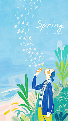 PSD 여자 일러스트 봄꽃 바람 한명 들기 잔디 성인 평화 눈감음 봄풍경 올려보기 풀잎 불기 감성 민들레홀씨 성인여자한명만 국내일러스트 자연요소 식물 1 꽃 컨셉 잎 모션 날씨 사람 풍경 봄 풀_식물 민들레 여자한명만 성인여자만 파일형식