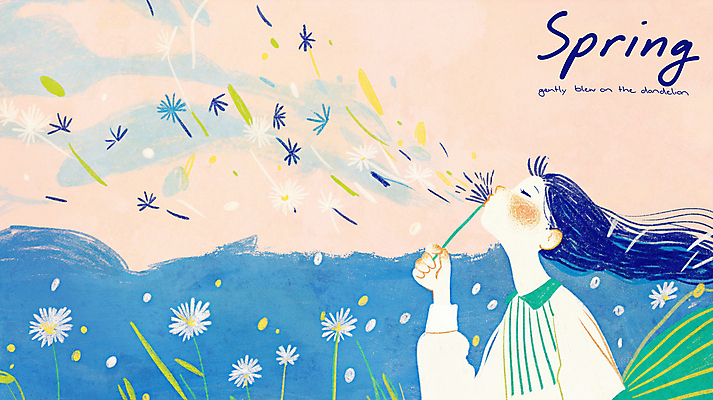 PSD 여자 일러스트 봄꽃 바람 한명 들기 잔디 상반신 성인 평화 눈감음 봄풍경 올려보기 풀잎 불기 감성 민들레홀씨 성인여자한명만 국내일러스트 자연요소 식물 1 꽃 컨셉 잎 모션 날씨 사람 풍경 봄 풀_식물 민들레 여자한명만 성인여자만 파일형식