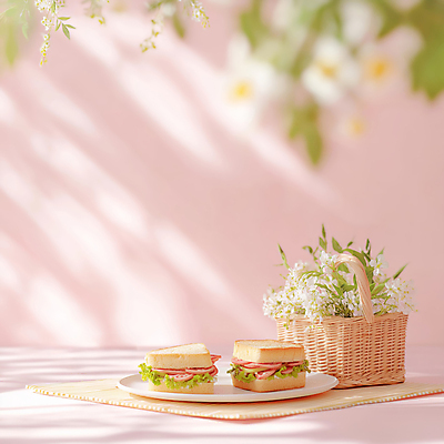 JPG 편집이미지 접시 분홍색 봄꽃 샌드위치 사람없음 햇빛 평화 꽃바구니 점심식사 봄소풍 편집실사 AI포토 AI콘텐츠 식기 꽃 음식 컬러 컨셉 태양 소풍 바구니 식사 봄 CG 파일형식