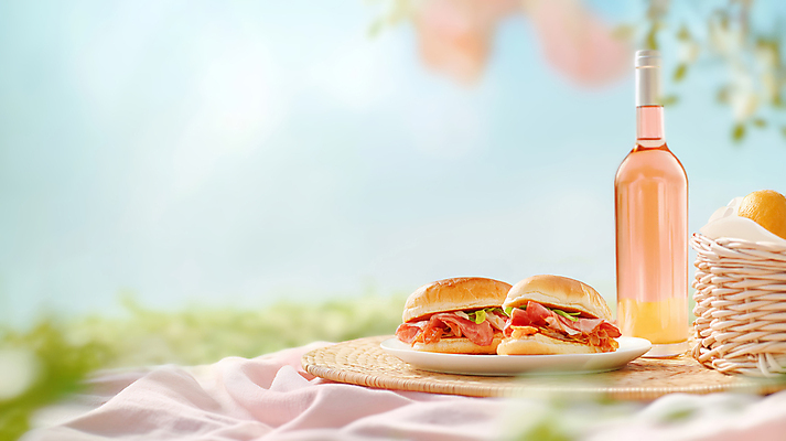 JPG 편집이미지 접시 분홍색 하늘 샌드위치 사람없음 햇빛 평화 와인병 돗자리 점심식사 봄소풍 편집실사 AI포토 AI콘텐츠 식기 음식 컬러 컨셉 병_용기 태양 소풍 와인 식사 봄 CG 파일형식