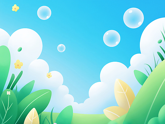 JPG 구름 꽃 백그라운드 일러스트 자연 하늘 초원 사람없음 초록색 평화 풀잎 비눗방울 국내일러스트 AI일러스트 AI콘텐츠 자연요소 식물 컬러 컨셉 잎 풀_식물 생태계 파일형식