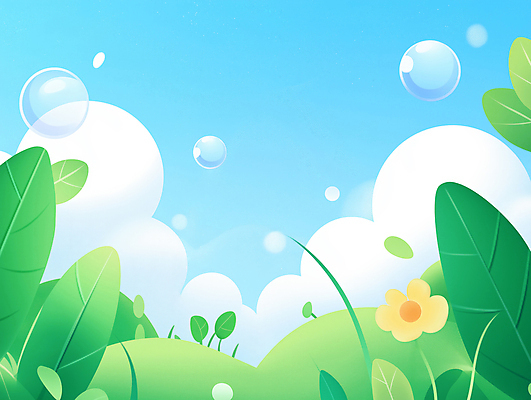 JPG 구름 꽃 백그라운드 일러스트 자연 하늘 초원 사람없음 초록색 평화 풀잎 비눗방울 국내일러스트 AI일러스트 AI콘텐츠 자연요소 식물 컬러 컨셉 잎 풀_식물 생태계 파일형식