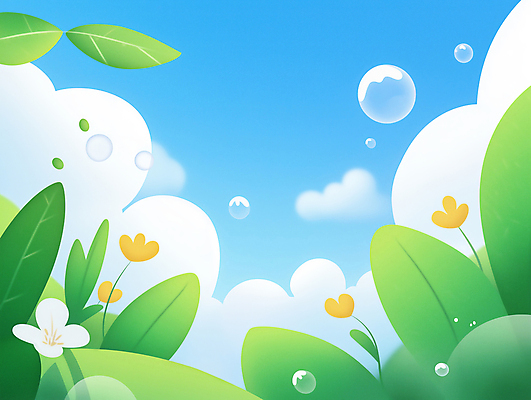 JPG 구름 꽃 백그라운드 일러스트 자연 하늘 초원 사람없음 초록색 평화 풀잎 비눗방울 국내일러스트 AI일러스트 AI콘텐츠 자연요소 식물 컬러 컨셉 잎 풀_식물 생태계 파일형식