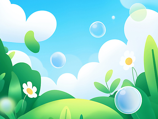 JPG 구름 꽃 백그라운드 일러스트 자연 하늘 초원 사람없음 초록색 평화 풀잎 비눗방울 국내일러스트 AI일러스트 AI콘텐츠 자연요소 식물 컬러 컨셉 잎 풀_식물 생태계 파일형식