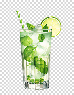 편집이미지 잔 수채화 한잔 주류 빨대 누끼 사람없음 얼음 칵테일잔 슬라이스 라임 PNG 모히토 애플민트 자연요소 1 식기 음료 술잔 과일 칵테일 민트 파일형식