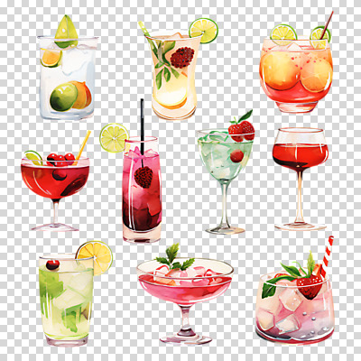 편집이미지 잎 와인잔 딸기 잔 수채화 빨대 누끼 사람없음 세트 와인 얼음 여러개 칵테일 칵테일잔 슬라이스 라임 베리 PNG 자연요소 식물 식기 다수 술잔 과일 주류 파일형식