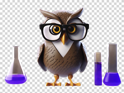 편집이미지 실험 누끼 사람없음 3D 교사 플라스크 부엉이 PNG 안경낌 편집소스 직업 안경 조류 실험기구 디지털합성 파일형식