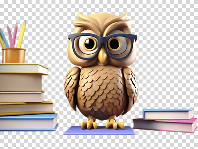 편집이미지 누끼 사람없음 책 연필 3D 교사 연필꽂이 부엉이 PNG 안경낌 편집소스 직업 안경 조류 문구용품 학용품 필기구 디지털합성 파일형식
