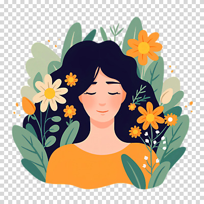 편집이미지 여자 꽃 나뭇잎 한명 누끼 상반신 성인 치료 평화 눈감음 PNG 성인여자한명만 편집소스 정신건강 차분 식물 1 컨셉 잎 의학 모션 건강 사람 여자한명만 성인여자만 파일형식