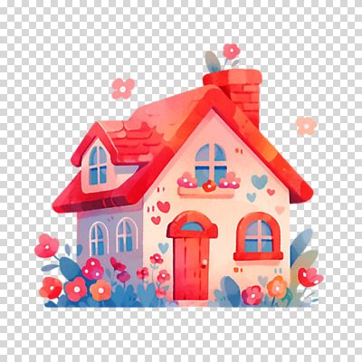 편집이미지 꽃 창문 동화 수채화 주택 굴뚝 누끼 사람없음 풀 PNG 아기자기 식물 컨셉 건물 파일형식