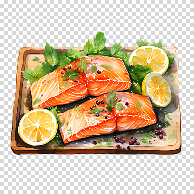 편집이미지 음식 수채화 요리 누끼 사람없음 신선 레몬 슬라이스 연어 PNG 편집소스 과일 어류 파일형식