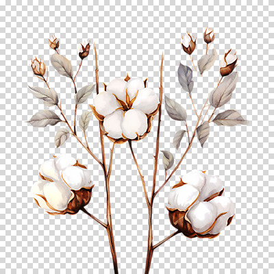 편집이미지 잎 수채화 따뜻함 누끼 사람없음 흰색 나뭇가지 PNG 목화꽃 목화솜 편집소스 나무 식물 꽃 컬러 솜 파일형식