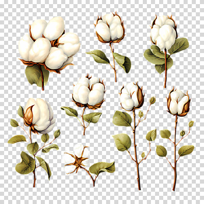 편집이미지 잎 수채화 따뜻함 누끼 사람없음 흰색 나뭇가지 PNG 목화꽃 목화솜 편집소스 나무 식물 꽃 컬러 솜 파일형식