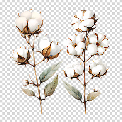 편집이미지 잎 수채화 따뜻함 누끼 사람없음 흰색 나뭇가지 PNG 목화꽃 목화솜 편집소스 나무 식물 꽃 컬러 솜 파일형식