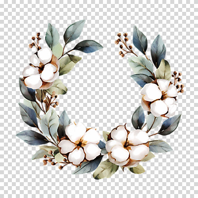 편집이미지 잎 수채화 따뜻함 누끼 사람없음 흰색 나뭇가지 PNG 목화꽃 목화솜 편집소스 나무 식물 꽃 컬러 솜 파일형식