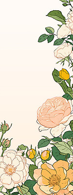 PSD 백그라운드 잎 일러스트 사람없음 장미 노란색 봄 빈티지 국내일러스트 식물 계절 꽃 컬러 컨셉 파일형식