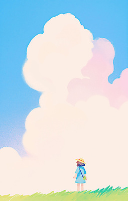 전신 PSD 구름 여자 어린이 백그라운드 일러스트 한명 풍경 소녀 초원 파란색 꿈 감성 몽환 소녀한명만 국내일러스트 자연요소 1 컬러 컨셉 사람 여자한명만 소녀만 파일형식