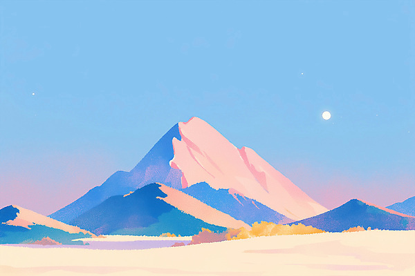 PSD 백그라운드 일러스트 산 풍경 사람없음 새벽 꿈 사막 달 감성 몽환 국내일러스트 자연요소 컨셉 파일형식