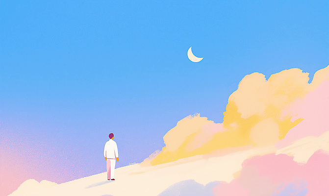 전신 PSD 구름 남자 백그라운드 일러스트 한명 풍경 성인 파란색 새벽 꿈 초승달 감성 몽환 성인남자한명만 국내일러스트 자연요소 1 컬러 컨셉 사람 달 남자한명만 성인남자만 파일형식