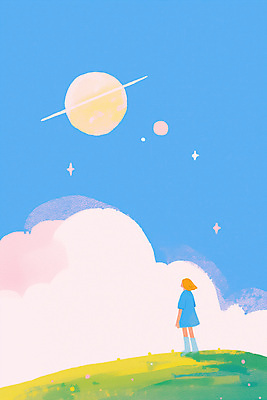 전신 PSD 구름 여자 어린이 백그라운드 일러스트 밤하늘 한명 풍경 소녀 파란색 꿈 행성 올려보기 언덕 감성 몽환 소녀한명만 국내일러스트 자연요소 1 컬러 컨셉 모션 하늘 사람 우주 야간 여자한명만 소녀만 파일형식
