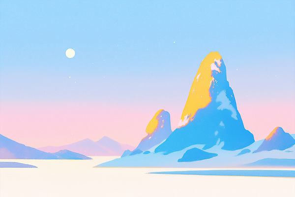 PSD 백그라운드 일러스트 산 풍경 사람없음 파란색 새벽 꿈 사막 달 감성 그라데이션 몽환 국내일러스트 자연요소 컬러 컨셉 파일형식