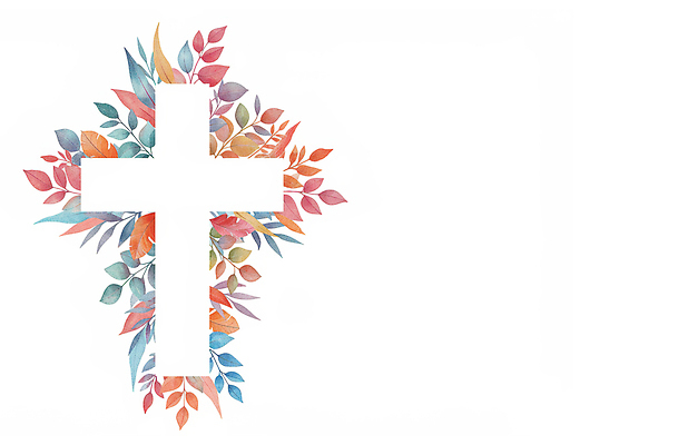JPG 기독교 잎 일러스트 수채화 사람없음 빨간색 십자가모양 카피스페이스 국내일러스트 AI일러스트 AI콘텐츠 모양 식물 종교 컬러 십자가 공백 파일형식