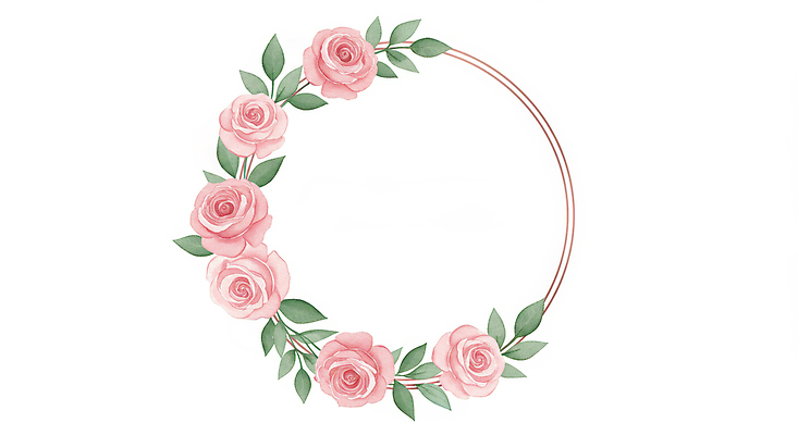 JPG 분홍색 일러스트 봄꽃 나뭇잎 수채화 사람없음 장미 원형프레임 카피스페이스 국내일러스트 AI일러스트 AI콘텐츠 꽃 컬러 잎 프레임 봄 공백 원형 파일형식