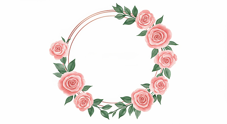 JPG 분홍색 일러스트 봄꽃 나뭇잎 수채화 사람없음 장미 원형프레임 카피스페이스 국내일러스트 AI일러스트 AI콘텐츠 꽃 컬러 잎 프레임 봄 공백 원형 파일형식