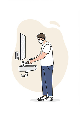 전신 PSD 남자 일러스트 한명 성인 건강관리 바이러스 위생 세면대 화장실 예방 손씻기 마스크착용 생활습관 성인남자한명만 미세먼지 일러캐릭터 캐릭터 1 건강 관리 마스크 사람 씻기 사회이슈 먼지 습관 남자한명만 성인남자만 파일형식